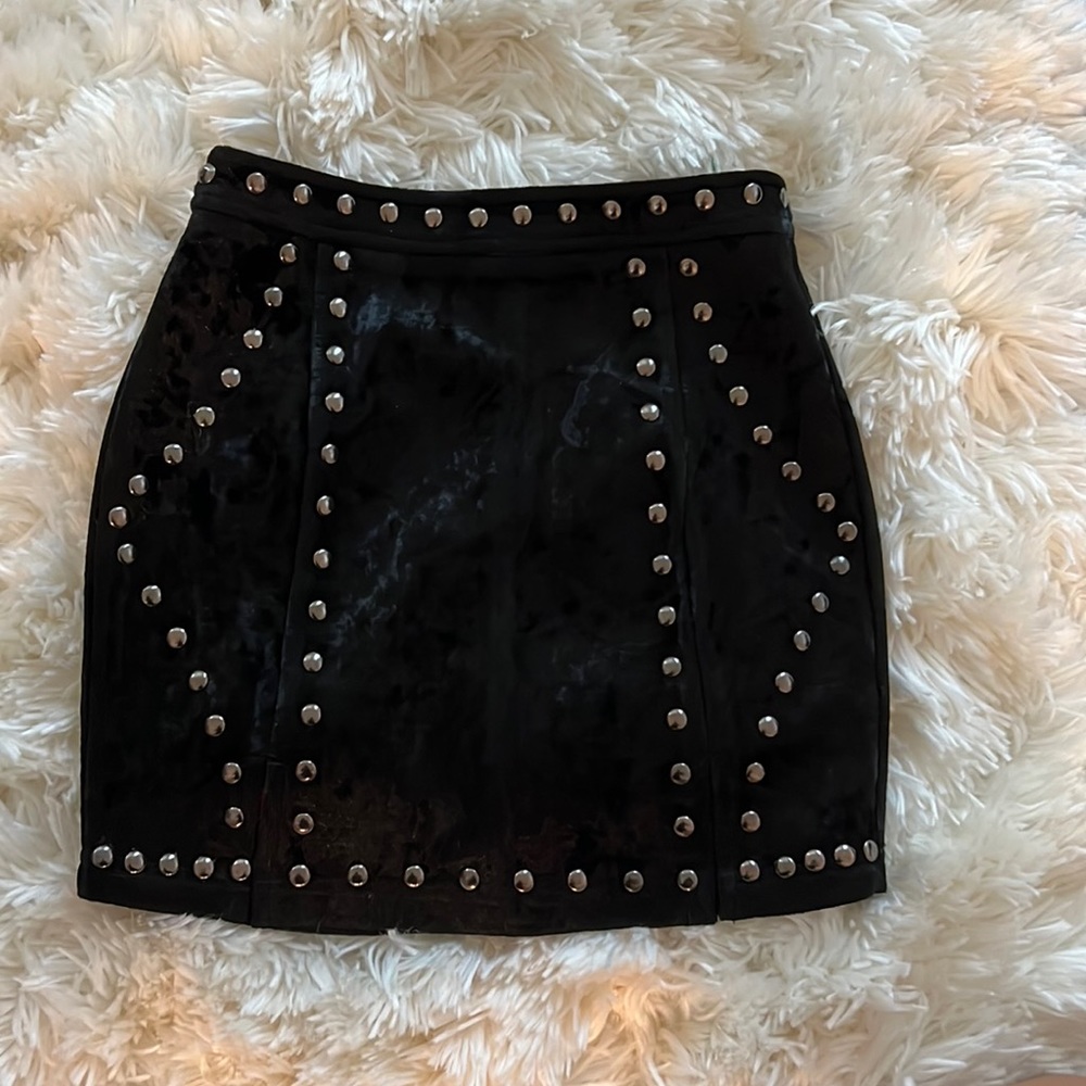 Black velvet studded mini skirt